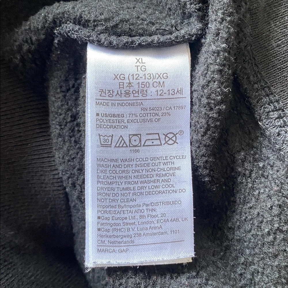 Gap Kids Black Monotone Logo Hoodie Sweatshirt. Size XL (12)